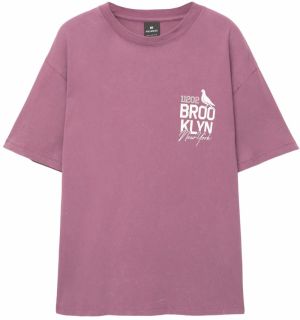 Pull&Bear Tričko 'BROOKLYN'  orchideová / biela