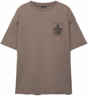 Pull&Bear Tričko 'TAKE A LOOK'  hnedá / čierna / biela