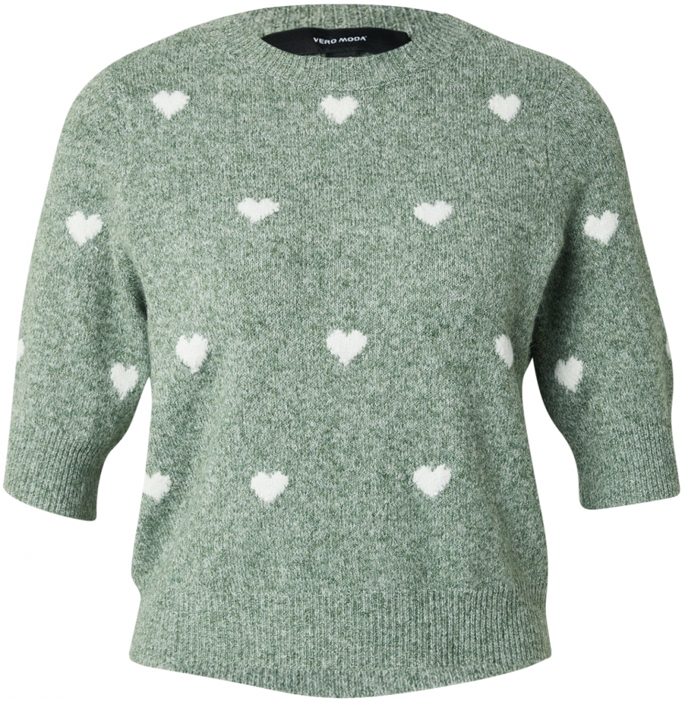 VERO MODA Sveter 'VMDOFFY INTARSIA'  tmavozelená / biela