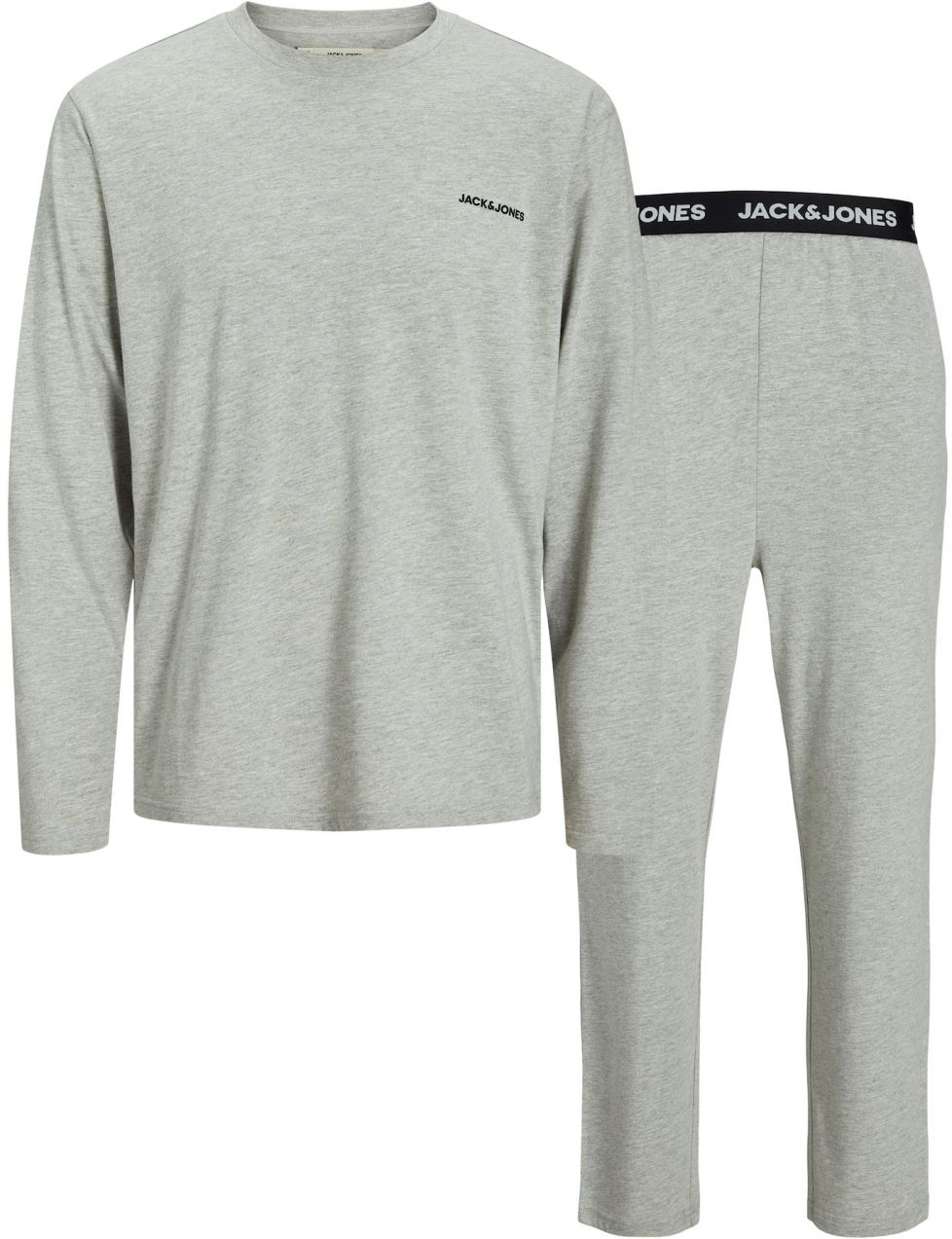 JACK & JONES Dlhé pyžamo 'JACEVEREST'  sivá melírovaná / čierna / biela