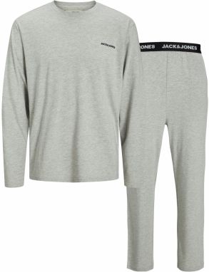 JACK & JONES Dlhé pyžamo 'JACEVEREST'  sivá melírovaná / čierna / biela