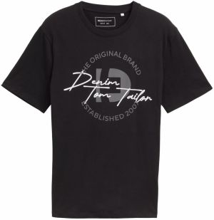TOM TAILOR DENIM Tričko  tmavosivá / čierna / biela