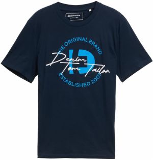 TOM TAILOR DENIM Tričko  tmavomodrá / azúrová / biela