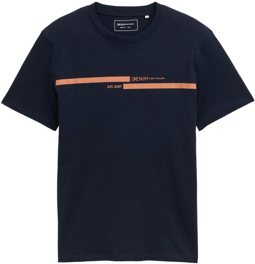TOM TAILOR DENIM Tričko  tmavomodrá / oranžová