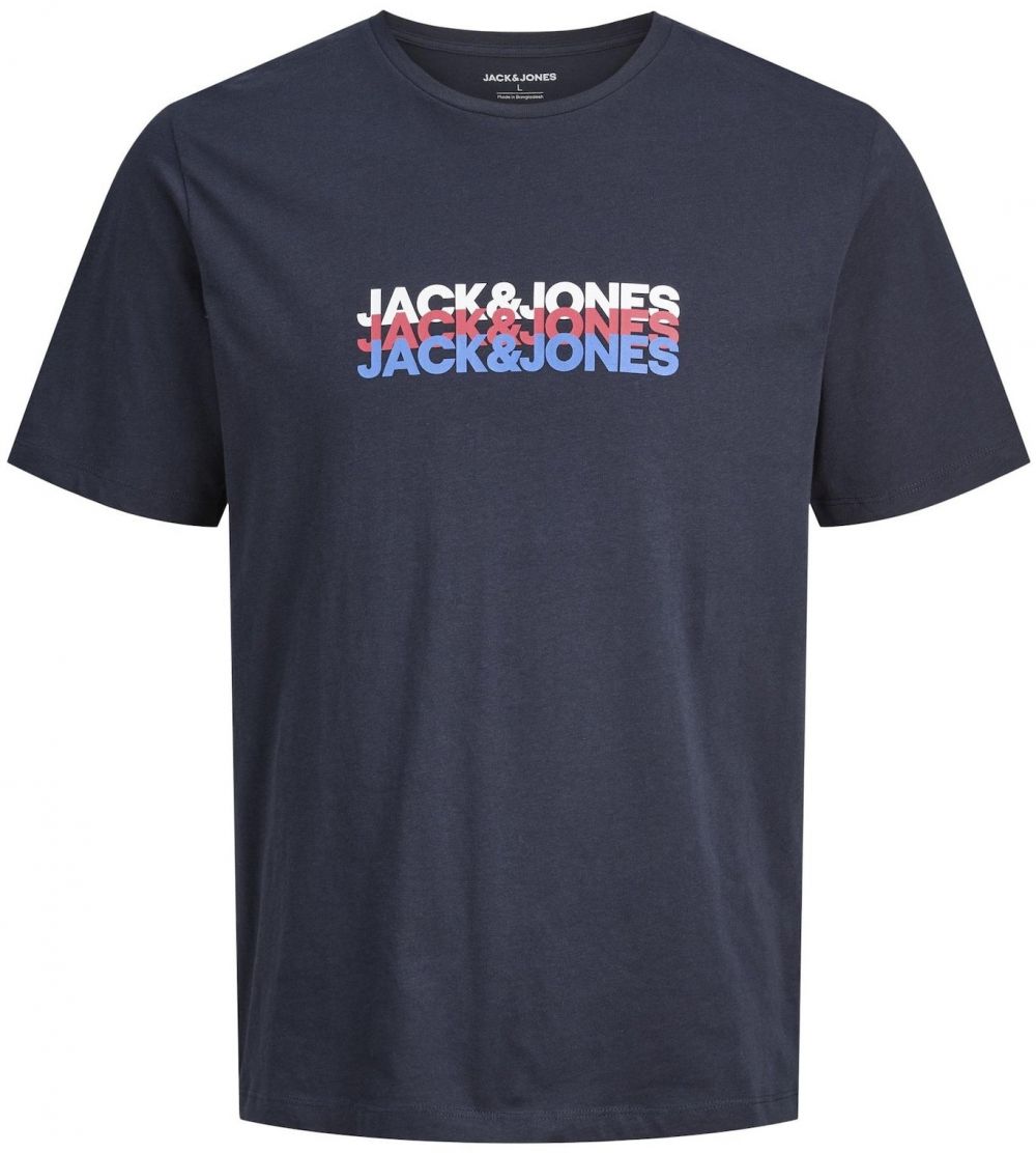 JACK & JONES Tričko 'JWHCyber'  námornícka modrá / kráľovská modrá / čerešňová / biela
