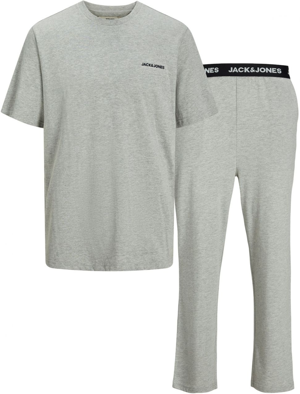 JACK & JONES Dlhé pyžamo 'JACEVEREST'  sivá melírovaná / čierna / biela