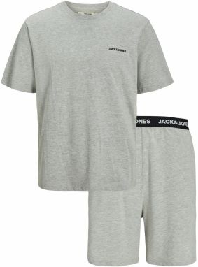 JACK & JONES Krátke pyžamo 'JACEVEREST'  sivá melírovaná / čierna / biela