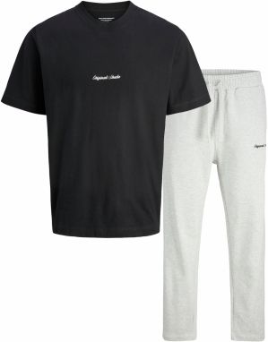JACK & JONES Tepláková súprava 'JORNORREBRO'  čierna / biela melírovaná