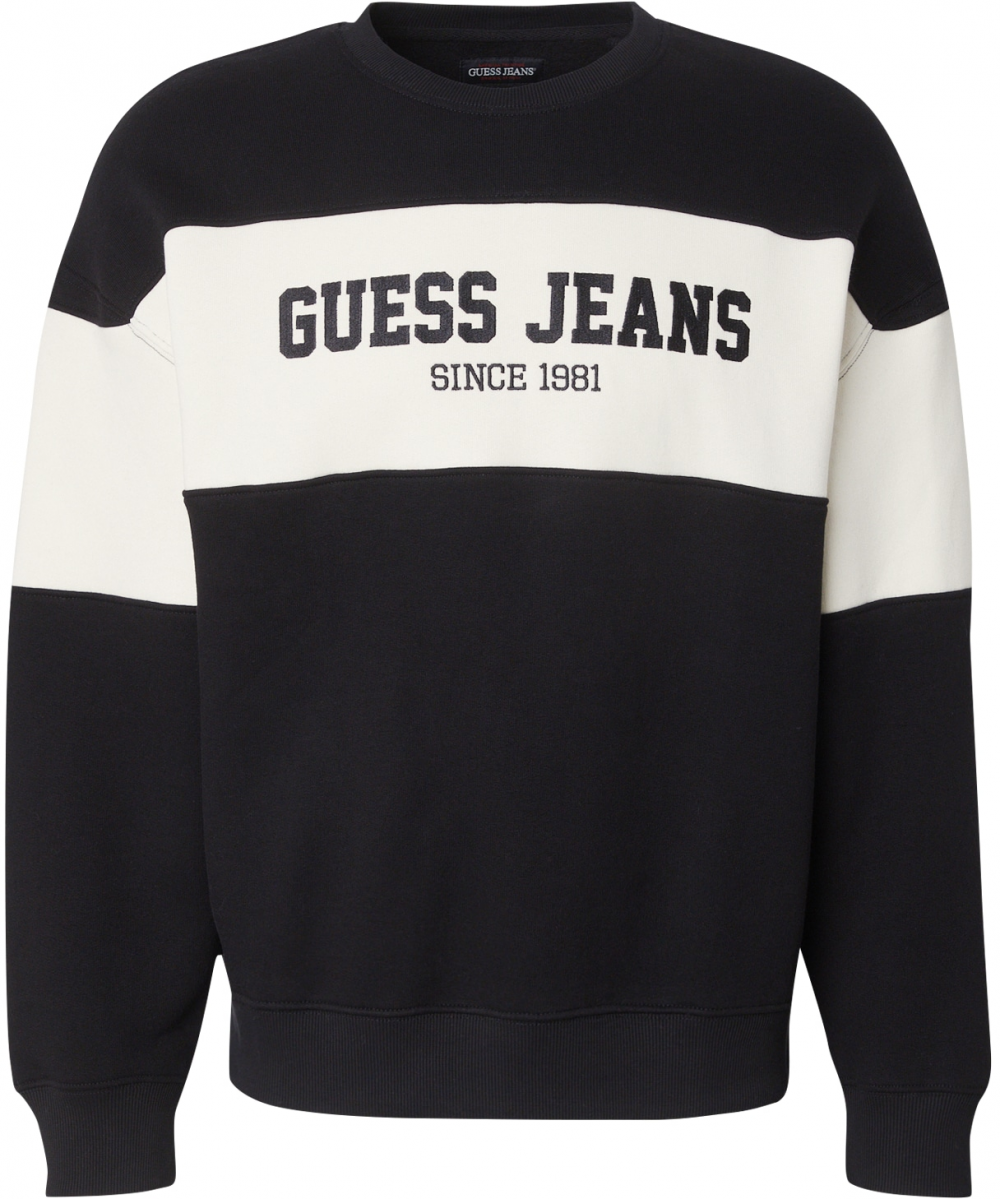 GUESS JEANS Mikina 'Horizont'  svetlobéžová / čierna