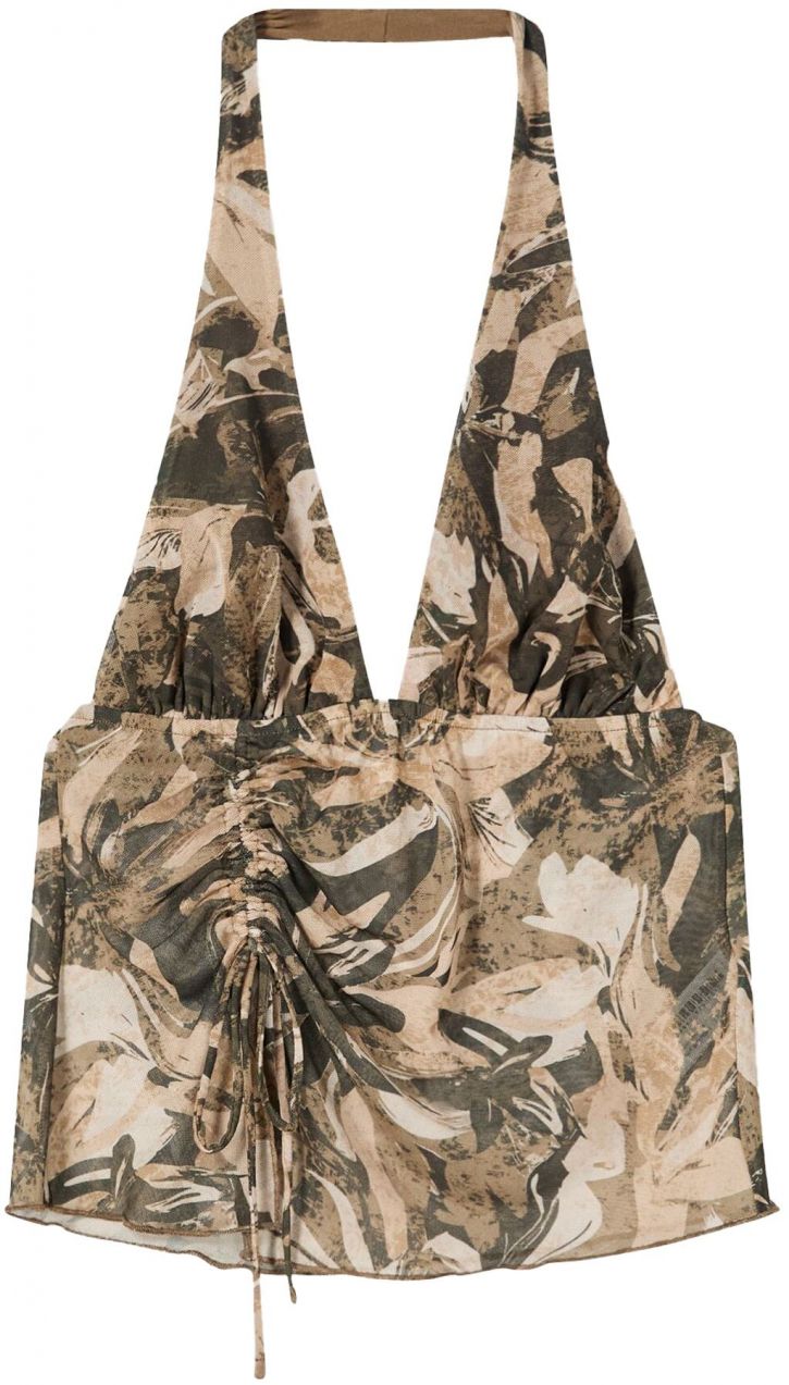 Bershka Top  nebielená / hnedá / kaki / čierna