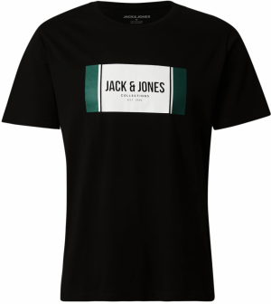 JACK & JONES Tričko 'JJHayato'  tmavozelená / čierna / biela