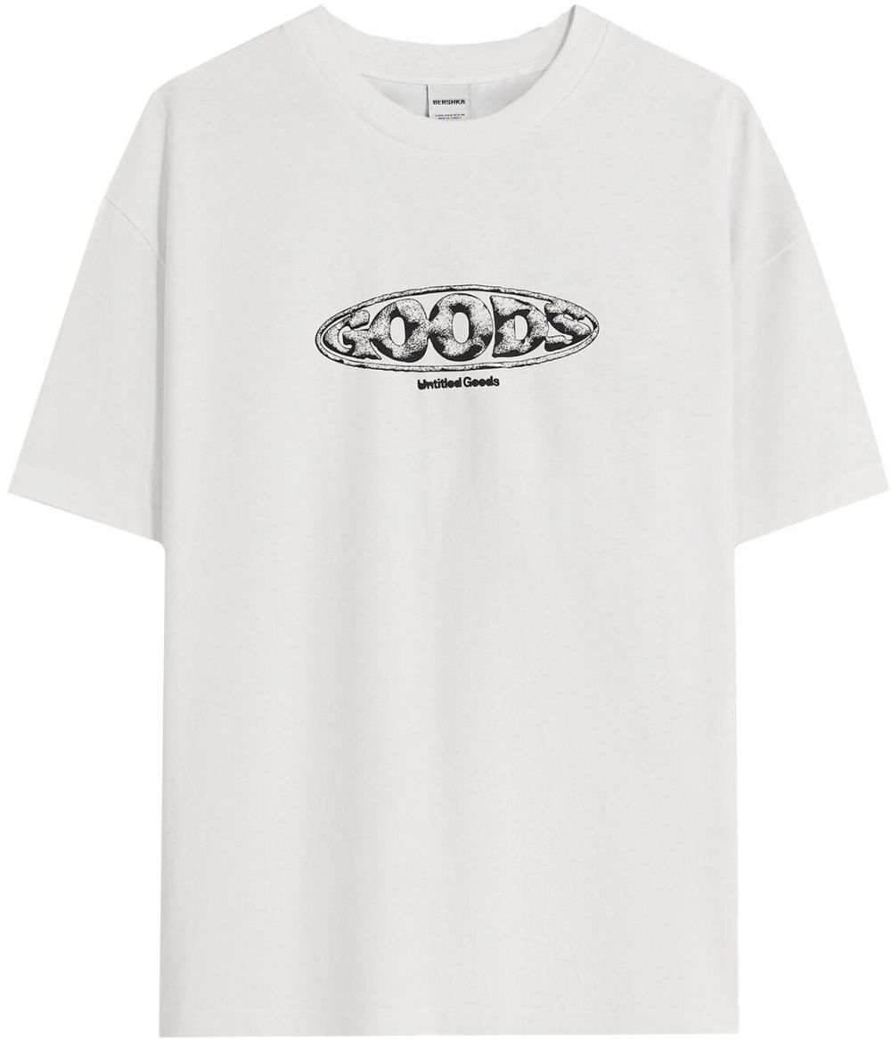 Bershka Tričko 'GOODS'  sivá / čierna / biela