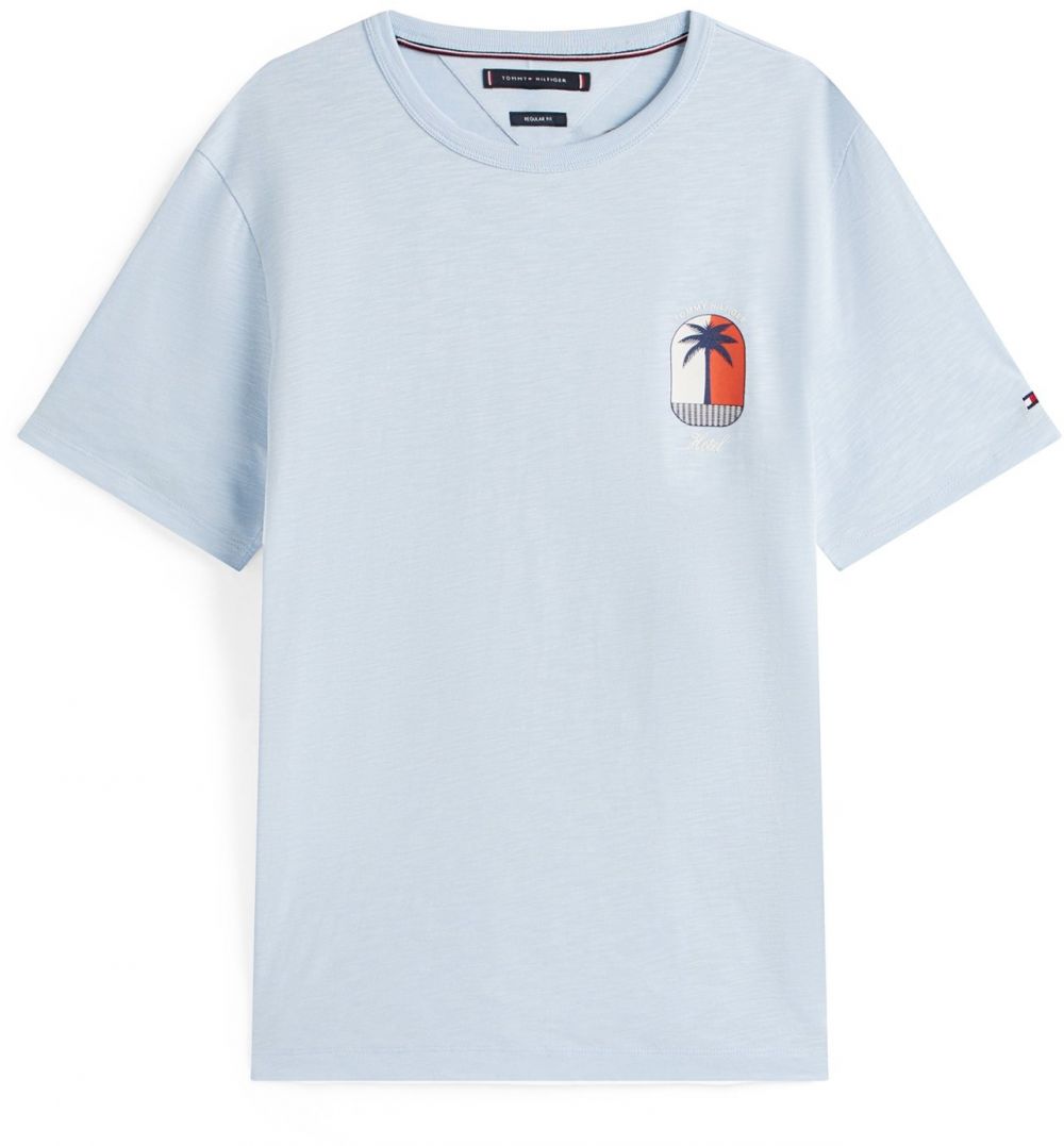 TOMMY HILFIGER Tričko 'PALM TREE'  svetlomodrá / hnedá / jedľová / biela