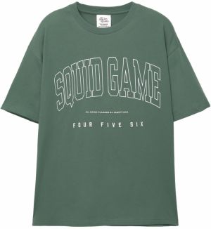 Pull&Bear Tričko 'SQUID GAME'  zelená / biela