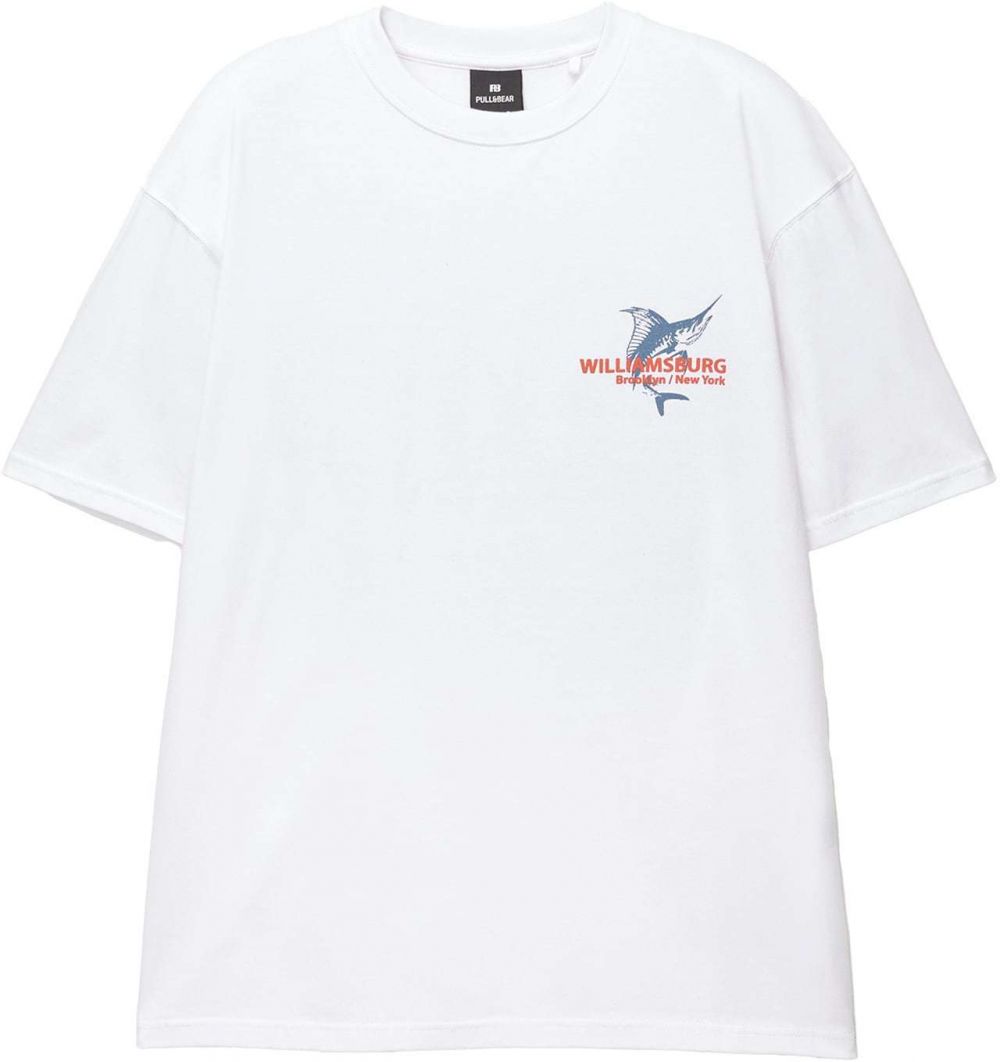 Pull&Bear Tričko 'SWORDFISH'  azúrová / červená / čierna / biela