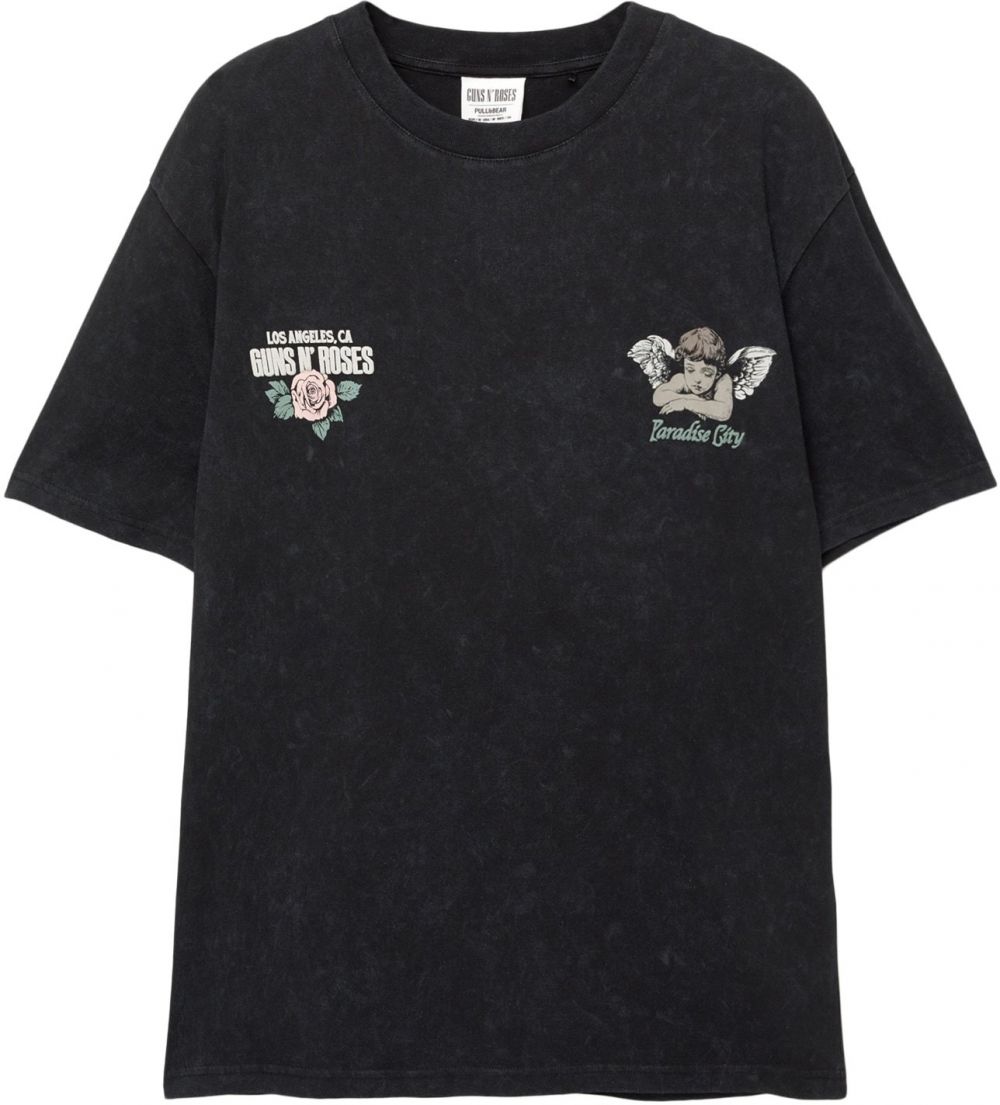 Pull&Bear Tričko 'GUNS PARADISE'  svetlosivá / zelená / pastelovo ružová / čierna