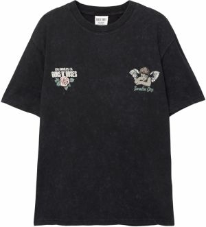 Pull&Bear Tričko 'GUNS PARADISE'  svetlosivá / zelená / pastelovo ružová / čierna
