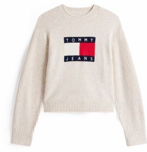 Tommy Jeans Sveter  béžová melírovaná / námornícka modrá / červená / biela