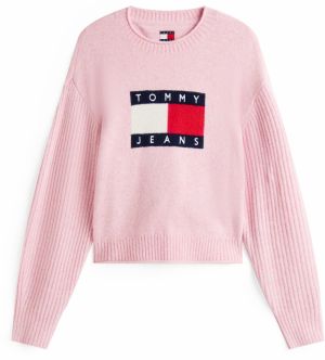 Tommy Jeans Sveter  námornícka modrá / ružová / červená / biela