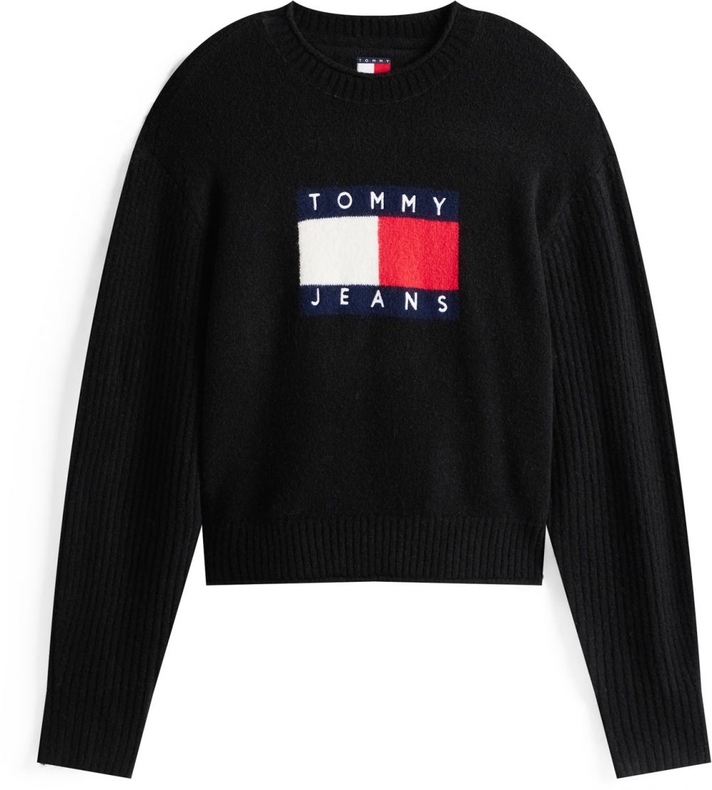 Tommy Jeans Sveter  námornícka modrá / tmavohnedá / červená / biela