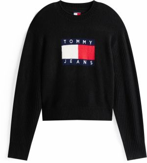 Tommy Jeans Sveter  námornícka modrá / tmavohnedá / červená / biela