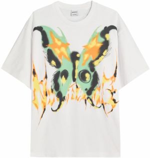 Bershka Tričko  svetlozelená / tmavooranžová / čierna / biela