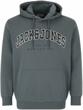 Jack & Jones Plus Mikina 'JJECALEB'  dymovo modrá / čierna / biela