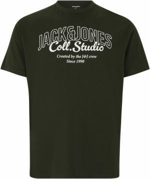 Jack & Jones Plus Tričko 'JJMAKOTO'  tmavozelená / biela