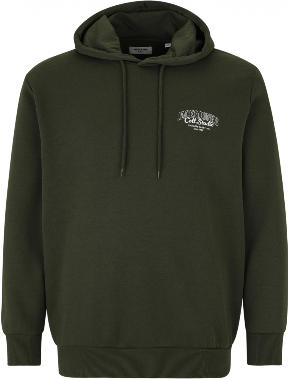Jack & Jones Plus Mikina 'JJMAKOTO'  tmavozelená / biela