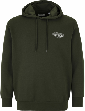 Jack & Jones Plus Mikina 'JJMAKOTO'  tmavozelená / biela