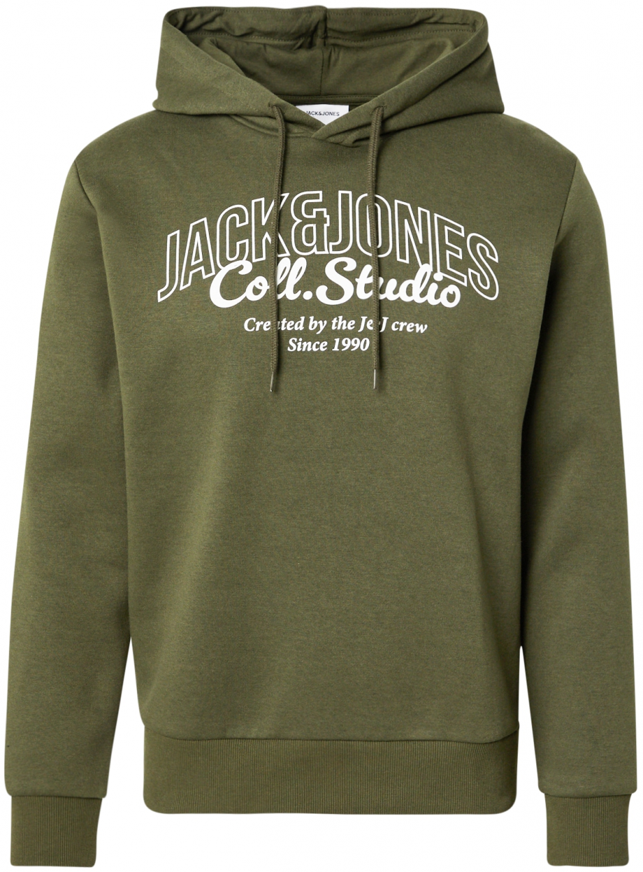 JACK & JONES Mikina 'JJMAKOTO'  tmavozelená / biela