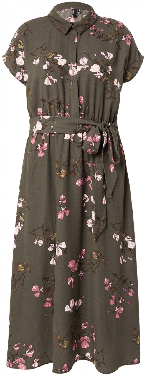 Vero Moda Curve Košeľové šaty 'VMNEWHALLIE'  farby bahna / olivová / staroružová / šedobiela