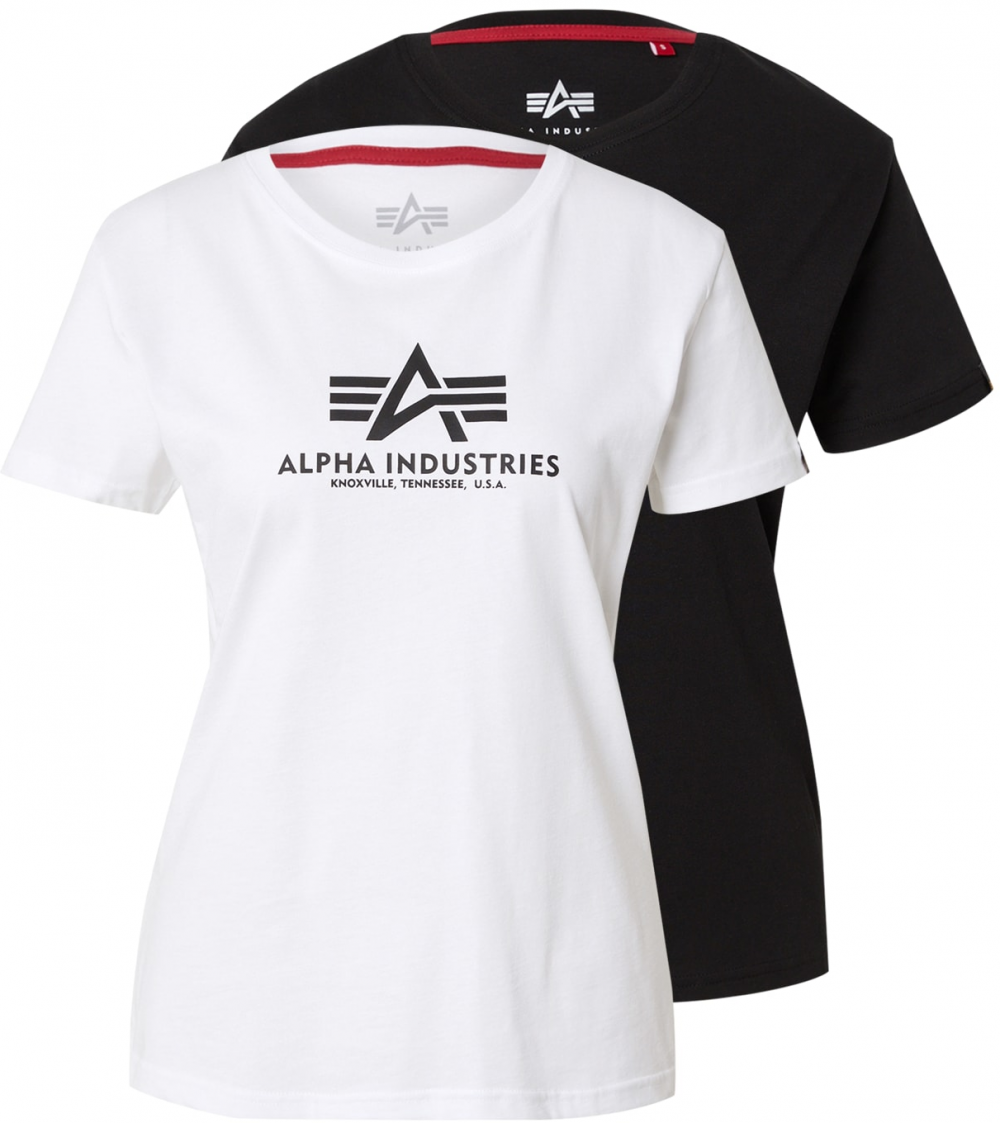 ALPHA INDUSTRIES Tričko 'New Basic'  čierna / biela