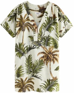 Next Letné šaty 'Kaftan'  olivová / jedľová / šedobiela
