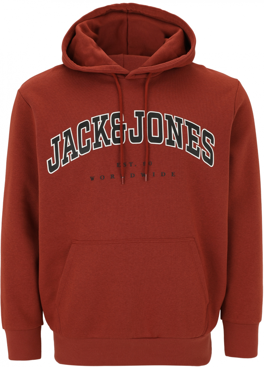 Jack & Jones Plus Mikina 'JJECALEB'  hrdzavohnedá / čierna / biela