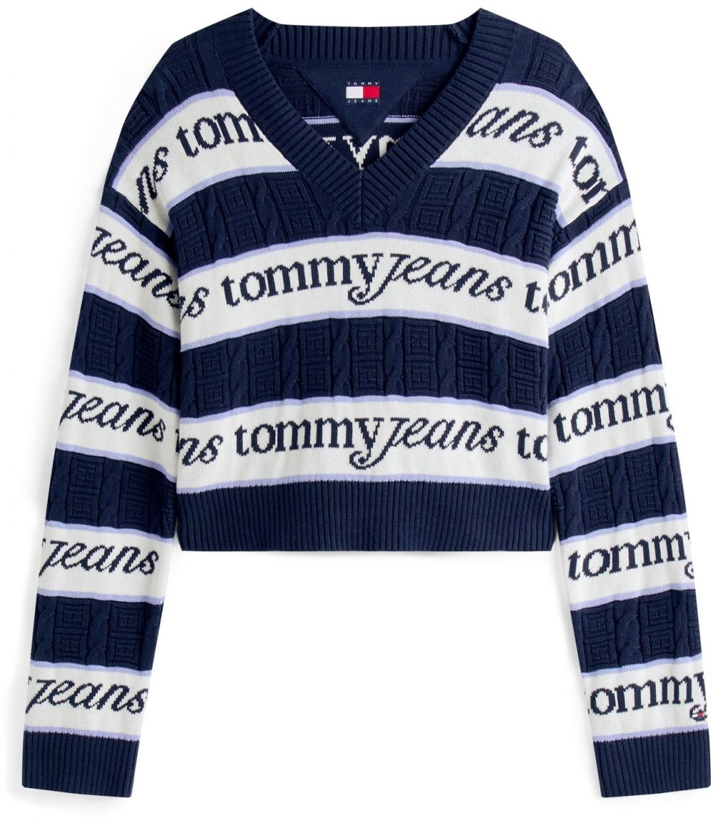 Tommy Jeans Sveter  námornícka modrá / svetlomodrá / biela