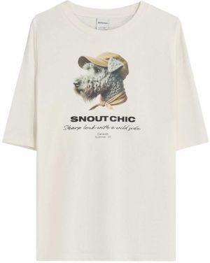 Bershka Tričko  tmavobéžová / sivá / čierna / šedobiela
