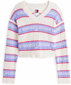 Tommy Jeans Sveter  orgovánová / červená / biela