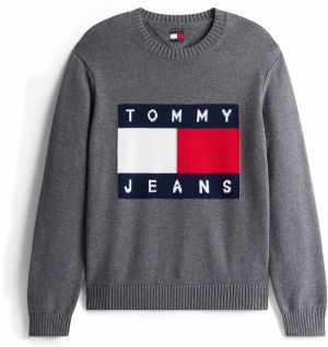 Tommy Jeans Sveter  námornícka modrá / tmavosivá / červená / biela