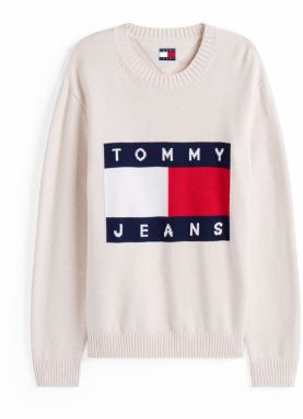 Tommy Jeans Sveter  námornícka modrá / tmavočervená / biela / biela ako vlna