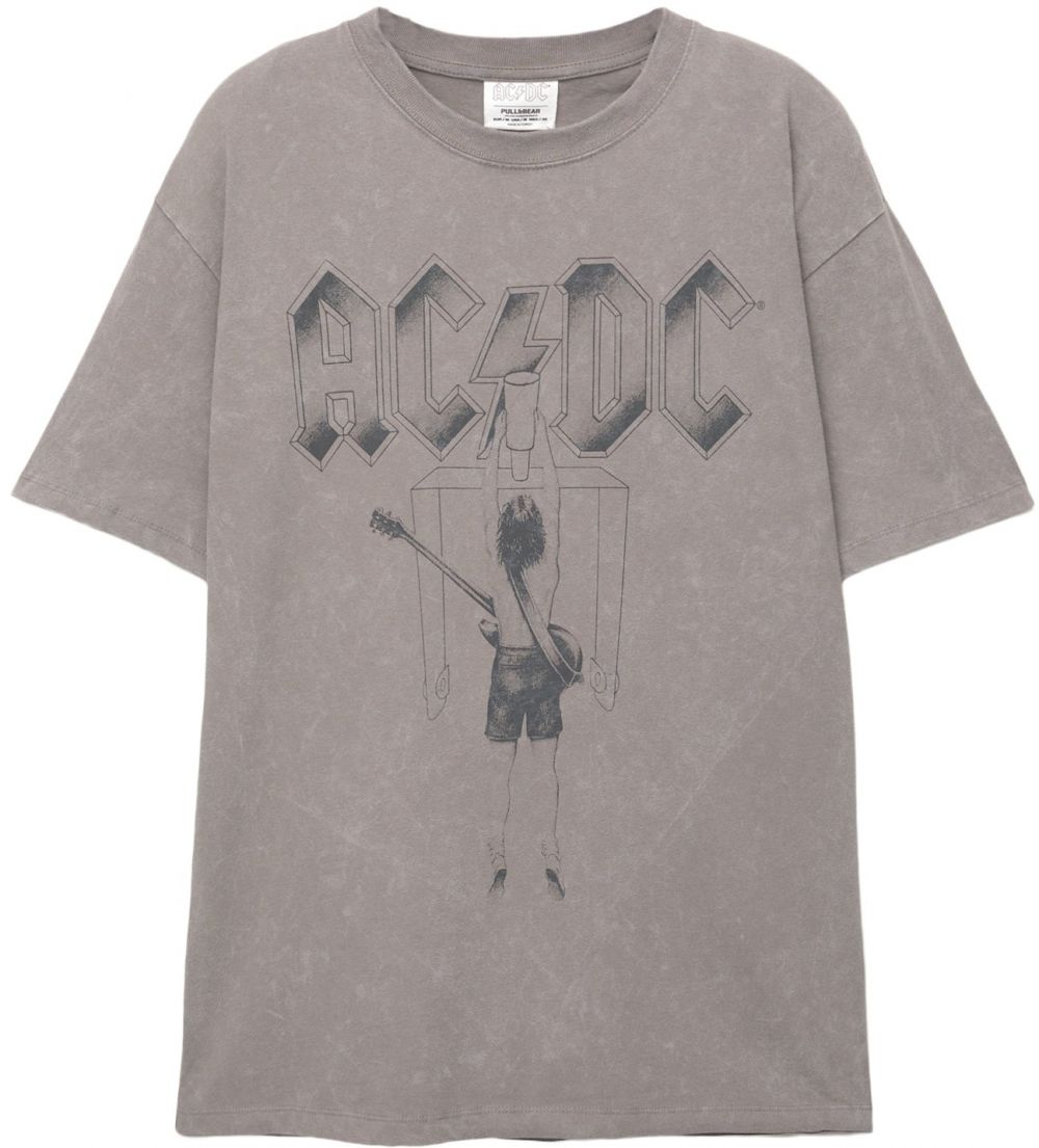 Pull&Bear Tričko 'ACDC'  sivá / čierna