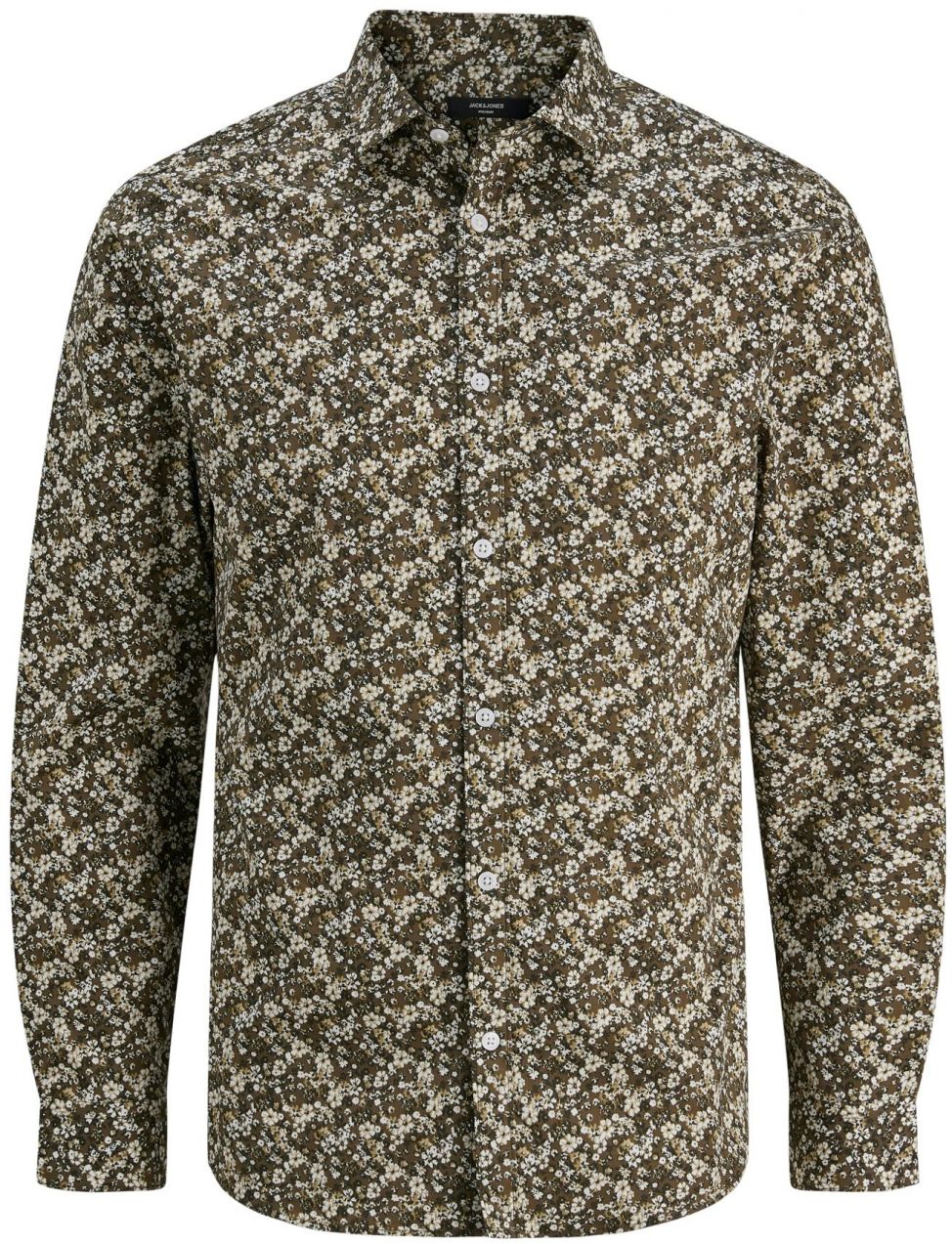 JACK & JONES Košeľa 'JPRBL A Black Pool'  olivová / čierna / biela