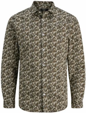 JACK & JONES Košeľa 'JPRBL A Black Pool'  olivová / čierna / biela