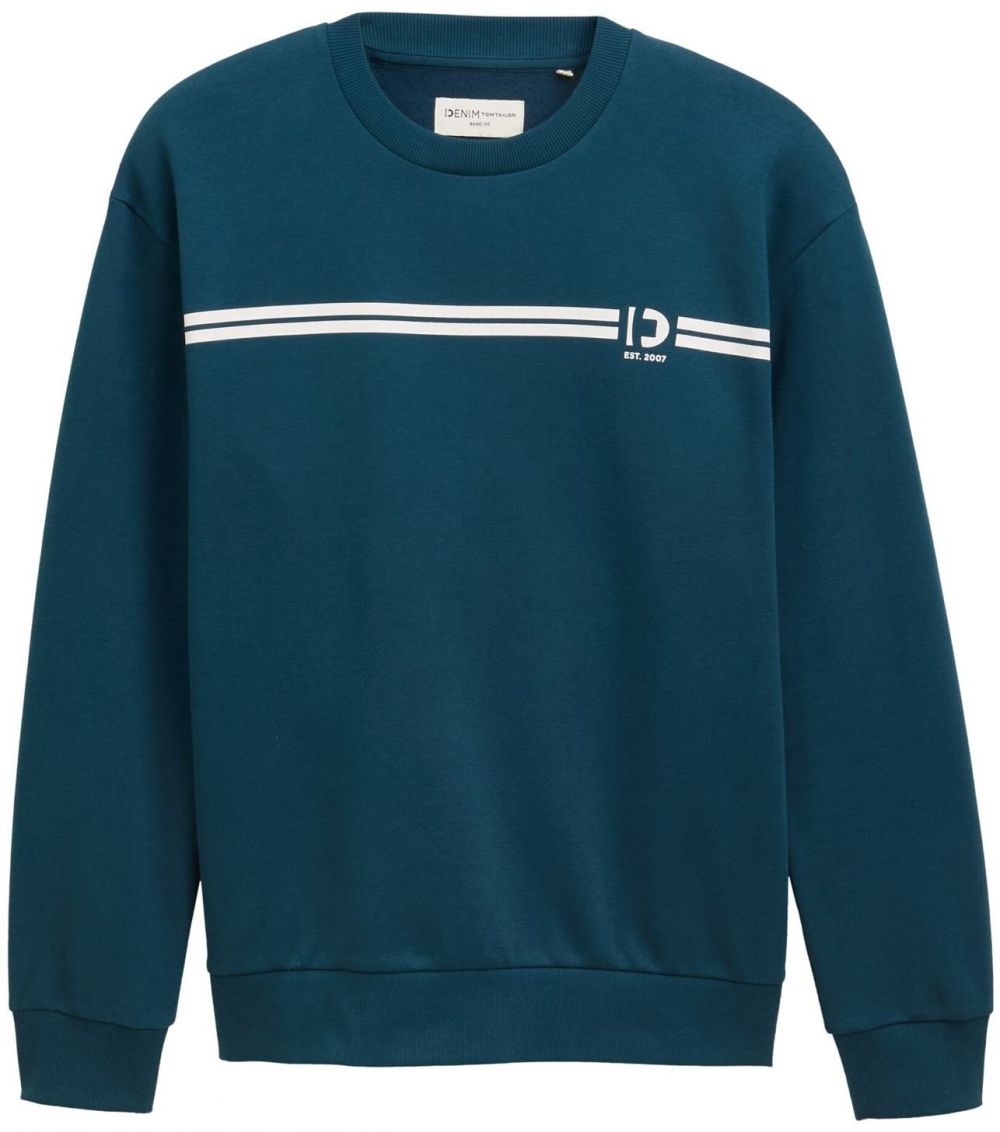 TOM TAILOR DENIM Mikina  smaragdová / biela