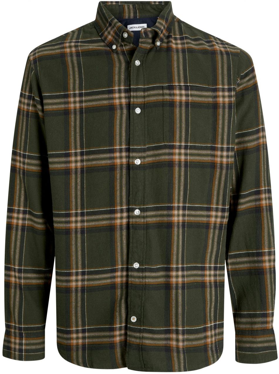 JACK & JONES Košeľa 'JJEClassic'  olivová / tmavooranžová / čierna / biela