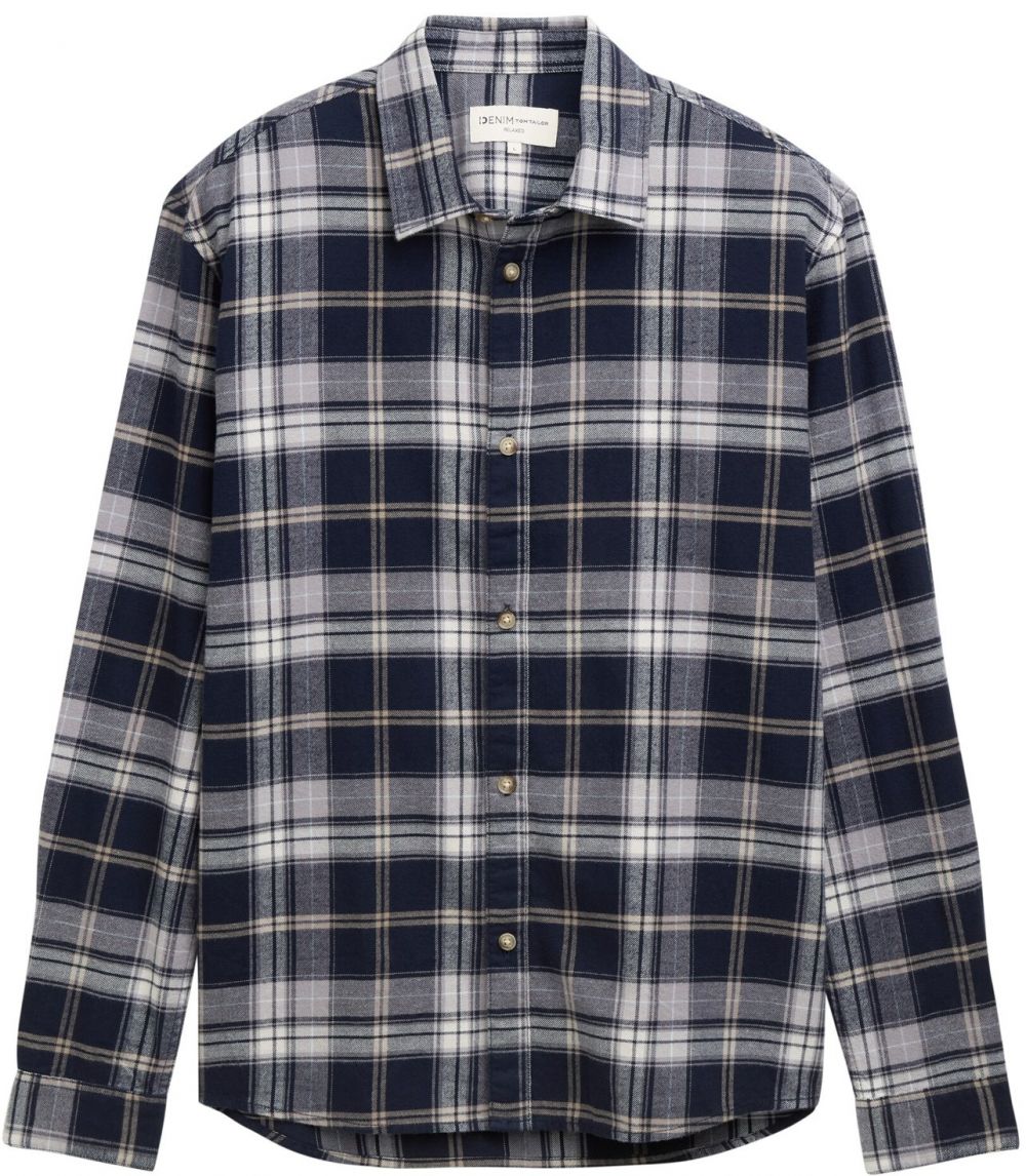 TOM TAILOR DENIM Košeľa  námornícka modrá / sivobéžová / biela