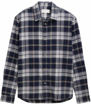 TOM TAILOR DENIM Košeľa  námornícka modrá / sivobéžová / biela