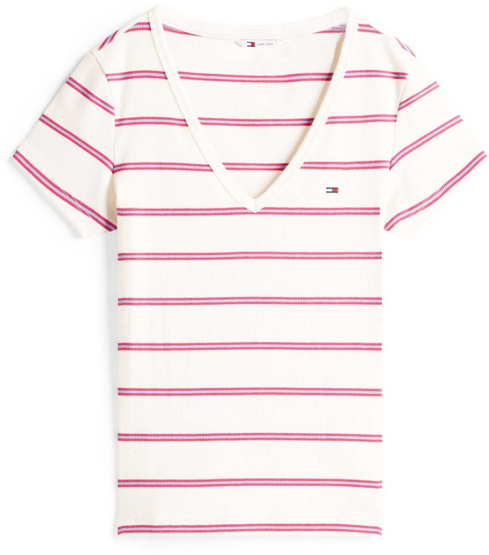 Tommy Jeans Tričko 'ESSENTIAL'  námornícka modrá / orgovánová / červená / biela