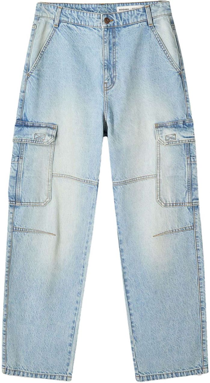 Bershka Rifľové kapsáče  modrá denim