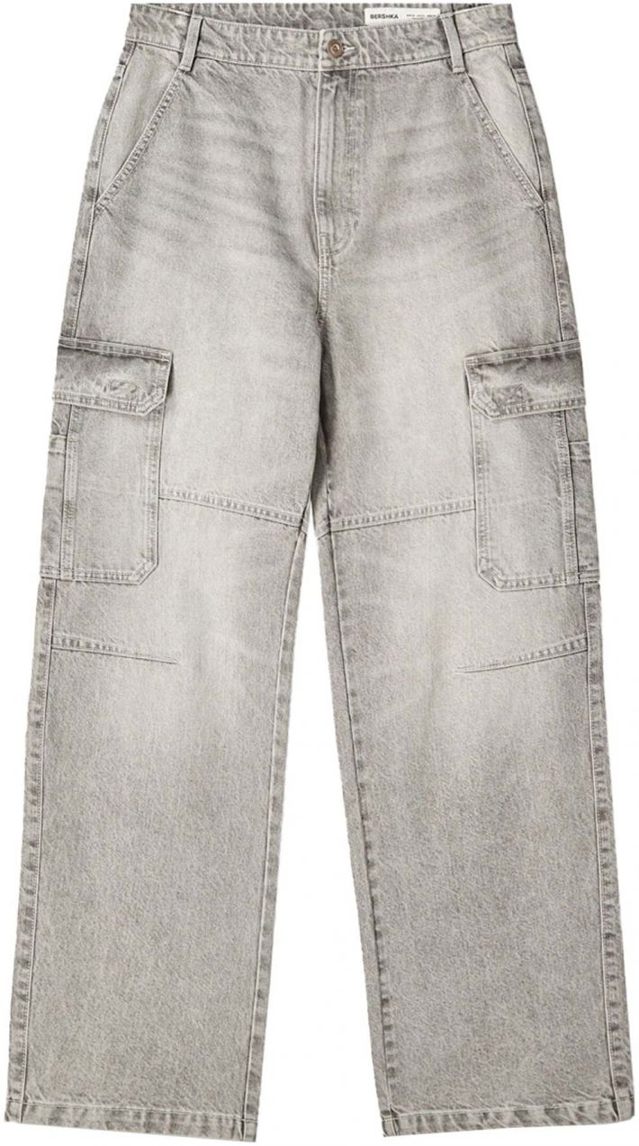 Bershka Rifľové kapsáče  svetlosivá
